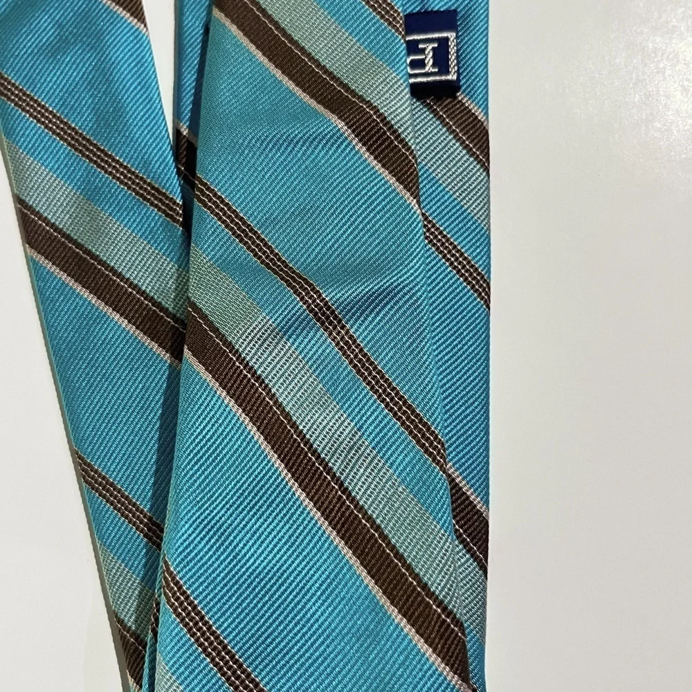Polo Ralph Lauren Vintage Style Blue & Brown Preppy Silk Tie Hand Made in Italy